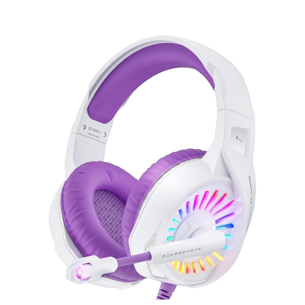 ZIUMIER Purple Gaming Headset with RGB LED Light Noise Canceling Mic for PC PS5